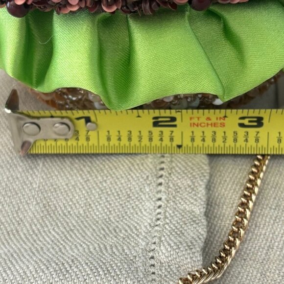 Made in India Hamburger Beaded Bag - Brown/Tan, Green, White-Gold Chain-Viral - Picture 11 of 11